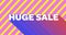 Huge sale graphic on pink and yellow diagonal striped background