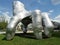 Huge Silver hand sculpture in University Circle uptown district of Cleveland