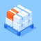 Huge stack cardboard boxes parcel package on pallet for transportation and storage isometric vector