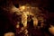 Huge stalagtites and columns in a cave