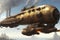 A huge steampunk airship 3d retro technology illustration fantastic wallpaper. Generative Ai