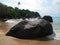 Huge stones on the beach. Boulders on the coast