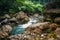 The huge stones near the waterfall Casaroro. Philippines. Valencia, island Negros.