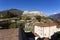 Huge terrace on a sunny day overlooking the Swiss Alps