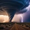 huge tornado hits the desert landscape with