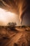 Huge tornado swirling over desert, created using generative ai technology