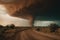 Huge tornado swirling over desert, created using generative ai technology