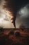 Huge tornado swirling over desert, created using generative ai technology