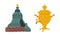 Huge Tsar Bell and Samovar Metal Pot as Russian Symbol Vector Set