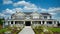 Huge Upscale Home House Maison Porch Cumulus Clouds Sky Background