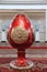 Huge vintage red egg in the Faberge style at the Sovetsky Hotel. Moscow. 06.10.2016