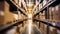 huge warehouse full of shelves with goods in cardboard boxes. Logistics center for product distribution