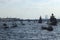 Huge water traffic on Neva River