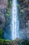 Huge waterfall in desert. Detail of desert life. Antuco volcano black volcano desert. Plants and stones near stream