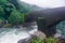 The huge waterfall Dudhsagar and the railway bridge passing through it