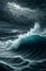 Huge waves at sea durning raiging thunderstorm