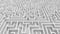 Huge white grey maze. Choices and challenge theme. Complex way to find exit, business concept or education. Template for