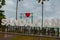 Huge white letters that says I love Sandakan and palm trees. Borneo, Sabah, Malaysia