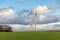 Huge wind turbines in Dutch agricultural landscape