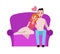 Hugging couple at home. Man and woman sitting on sofa, happy wife and husband together love and relationship valentines