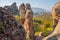 Hugging couple rock formation on the Belogradchik Rocks in Bulgaria