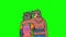 Hugging couple walk back view comic cartoon animation isolated on green screen