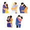 Hugging flat color vector faceless characters set. Happy relatives