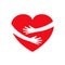 Hugging heart, charity icon, hands holding heart, arm embrace love yourself, organization of volunteers, family community