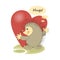 Hugs. Cute hedgehog holding heart. Sticker, badge, with quote . Lovely happy cute character.