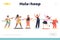 Hula-hoop concept of landing page with group of kids playing with hula hoop