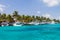 HULHULE ISLAND, MALDIVES - JULY 11, 2016: Boats at the harbor next to Ibrahim Nasir International Airport in Male