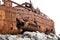 Hull damage of Plassey shipwreck on shore of Inisheer island. Aran islands, county Galway, Ireland. Popular tourist landmark and