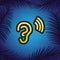 Human anatomy. Ear sign with soundwave. Vector. Golden icon with