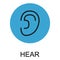 Human anatomy flat ear icon, hear health organ vector illustration, face part sign