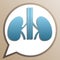 Human anatomy. Kidneys sign. Bright cerulean icon in white speech balloon at pale taupe background. Illustration