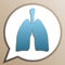 Human anatomy. Lungs sign. Bright cerulean icon in white speech balloon at pale taupe background. Illustration