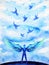 Human angel wing mind heaven power watercolor painting illustration