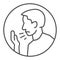 Human avatar with sore throat thin line icon. Ill person with flu disease symbol, outline style pictogram on white
