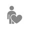 Human with big heart, self care gray icon. Like, donation, charity symbol