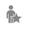 Human with big star, user review gray icon. Charity, rating, add to favorites, feedback symbol