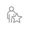 Human with big star, user review line icon. Charity, rating, add to favorites, feedback symbol