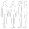 Human body outline, front, back and side, vector file set