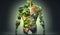 Human body shape made of Healthy of varies raw organic vegetables, fresh ingredients for cook and meals, high vitamin and minerals