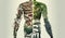 Human body shape made of world of green environment forest, tree, plants, animal wildlife, biome inside the body part, Earth day