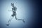 Human body shape of a running man filled with blue water on blue gradient background - sport or fitness hydration, healthy