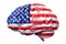 Human brain with American flag. Scientific research and education in the USA concept, 3D rendering