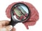 Human Brain Analyzed with magnifying glass women shoes inside addiction isolated