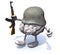 Human brain with arms and legs, german helmet and rifle