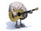 Human brain with arms and legs playing a guitar