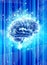 Human brain on a blue technological background